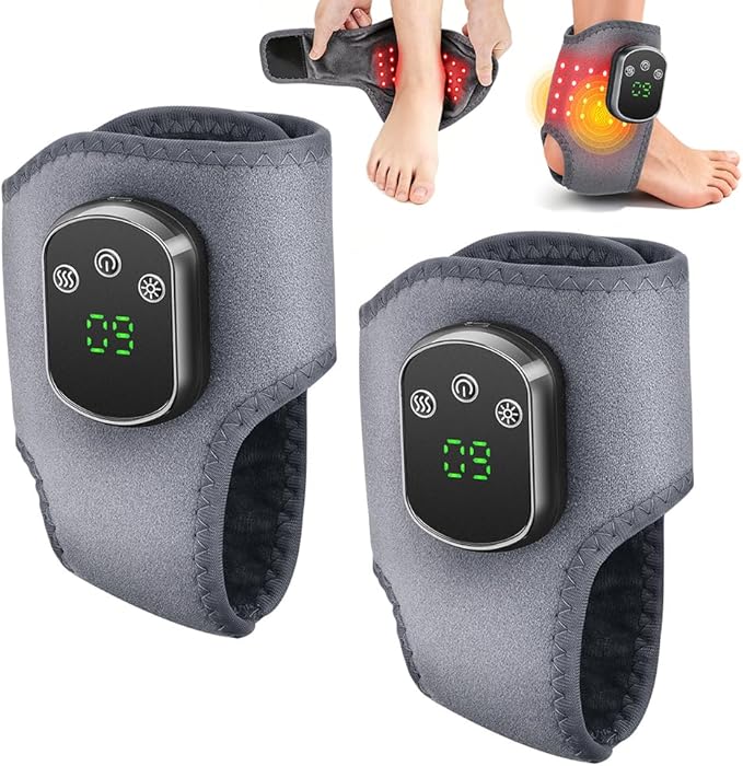 Triple Therapy Foot Massager with Red Light Therapy, 3 in 1 Foot Ankle Massager with Heat, Portable 3 Vibration Modes, 3 Heat Levels, 5 Intensity Levels for Plantar Fasciitis (Pack of 2)