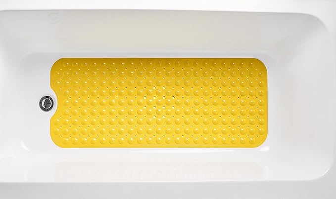 Extra-Long Non-Slip Bathtub & Shower Mat 39”x16” (Smooth/Non-Textured Tubs Only) Safe, Clean, Machine-Washable, Superior Grip&Drainage, Vinyl, Opaque Yellow
