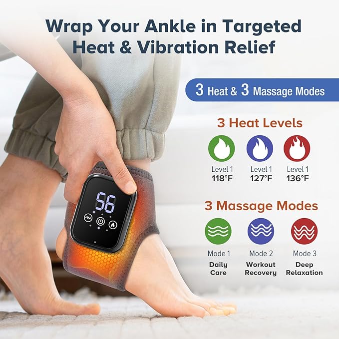 2 Pack Cordless Ankle Massager for Pain Relief, Ankle Heating Pad with Massage, HSA Eligible FSA, Foot Massager for Neuropathy, Heated Foot Massager, Foot Ankle Massager, Gray