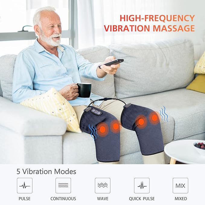 COMFIER Heated Knee Massager Heating Pad for Knee Pain Relief,Heat Knees Warmers Wrap with Massage and Vibration-Greige