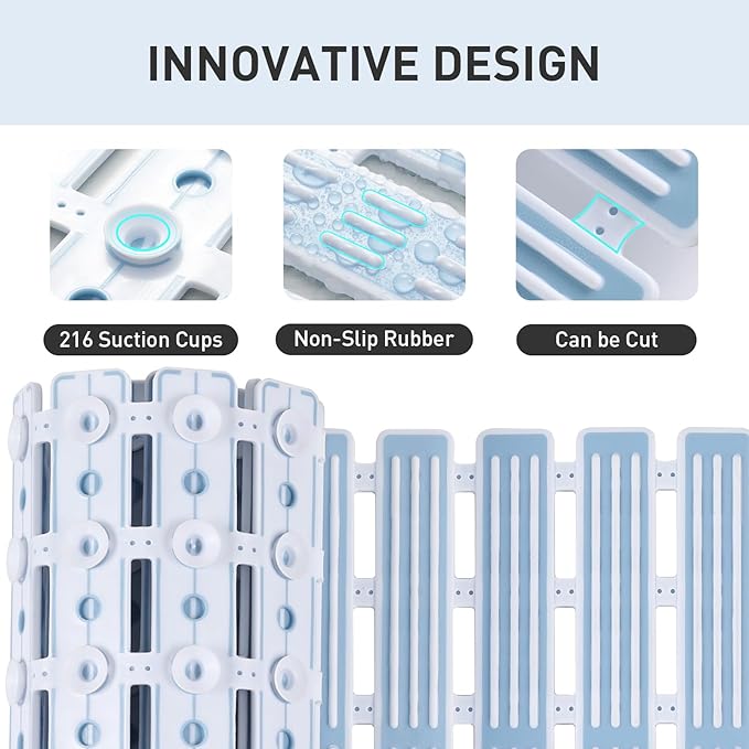 XIYUNTE Shower Mat Non Slip Bath Mat for Tub - 36 x 16 Inch Bathtub Mat Non Slip Shower Mats for Inside Shower, TPE Bath Mat with Suction Cups and Drain Holes, Easy to Cut, Blue