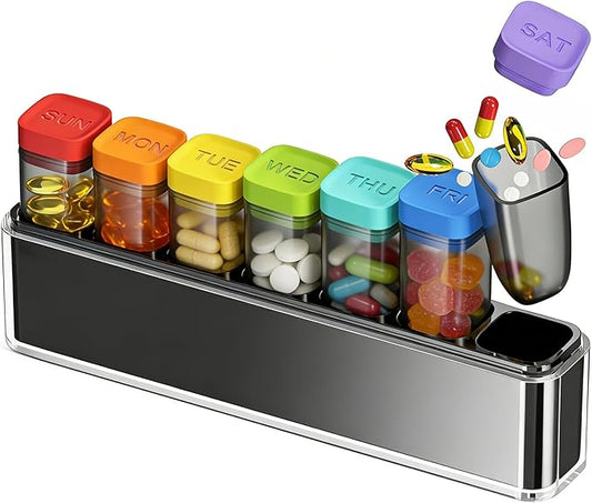 Weekly Pill Organizer 1 Time a Day, HIONXMGA Detachable Travel Pill Box 7 Day, Large Medicine Pill Case Container for Daily Medication Vitamin Supplement Fish Oil, Portable Week Pills Holder, Clear