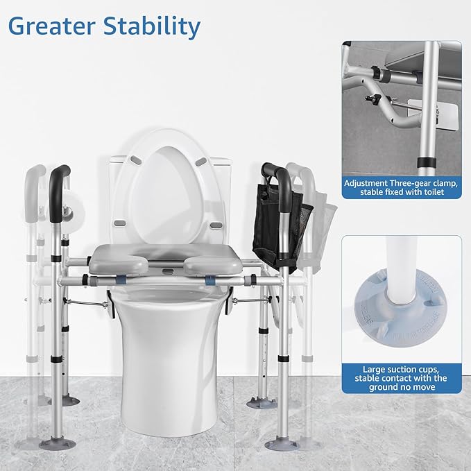 Raised Toilet Seat 400lbs, Toilet Seat Risers for Seniors, Handicap Elevated Toilet Seat with Handles & Padded Seat, Commode Chair with Adjustable Height, for Elderly, Pregnant, Fit Any Toilet