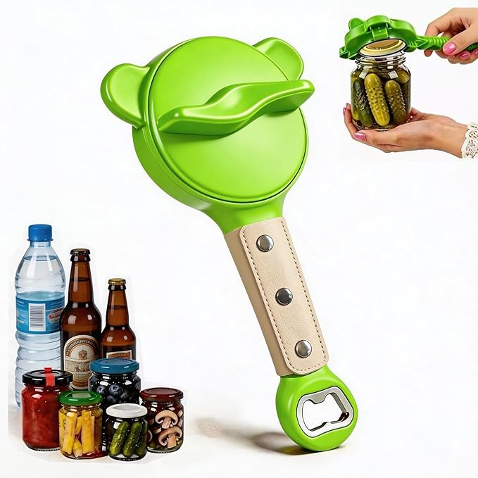 Multi Functional Jar Opener & Bottle Opener with Bonus Non-Slip Grip Cover, Effortless Lid Remover for Seniors, Weak Hands & Women, Kitchen Gadget