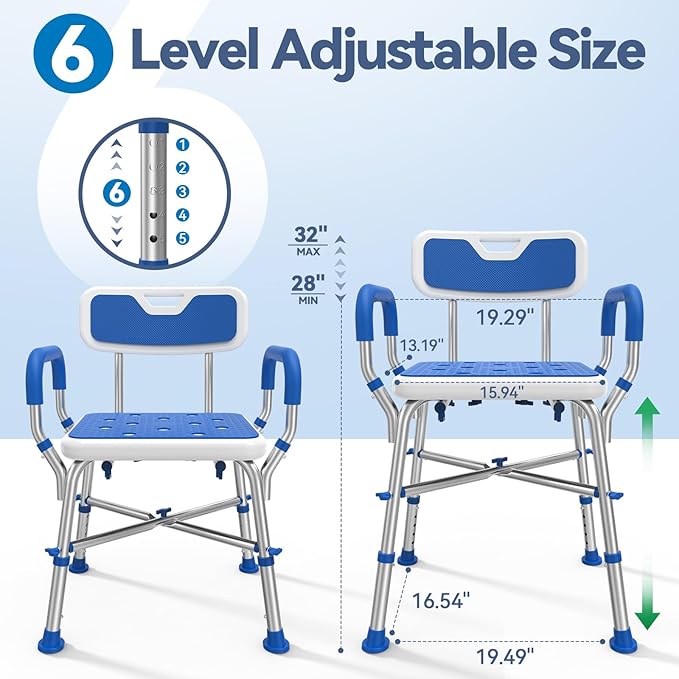 Loyoda FSA/HSA Eligible Shower Chair for Inside Shower with Reinforced Crossing Bar, Heavy Duty Shower Seat 500lbs with Padded Arms and Back, Height Adjustable Shower Chair for Elderly and Disabled