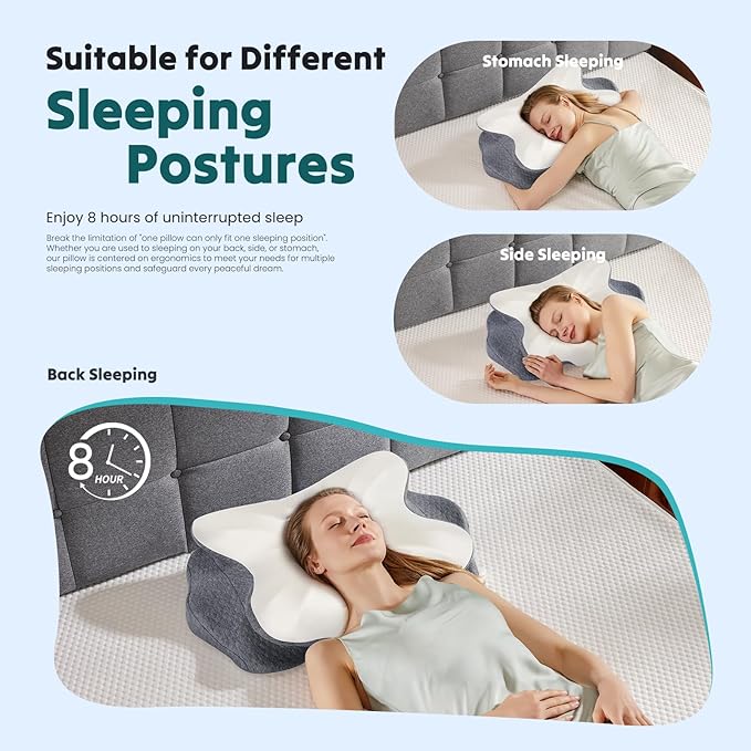 DUMOS Cervical Pillow for Neck and Shoulder, Contour Memory Foam Pillow, Ergonomic Neck Support Pillow for Side Back Stomach Sleepers with Pillowcase