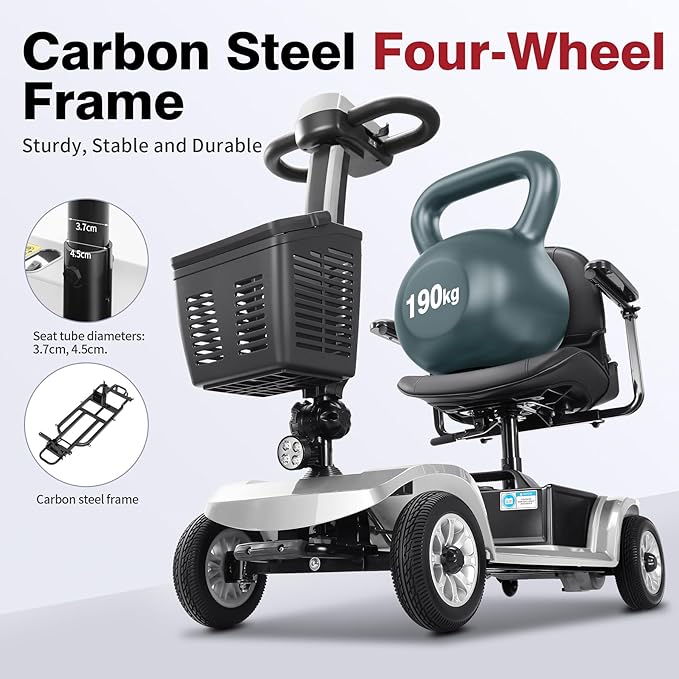 Foldable Mobility Scooter for Seniors - 418 LBS Weight Capacity, Tight Turning Radius, Easy to Use & Fold, Fits in Car Trunk, 21.7-Mile Range, 360° Seat