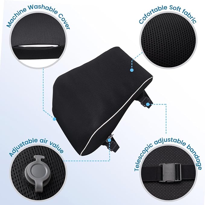 Keemall Lumbar Pillow Back Cushion Inflatable - Lumbar Support for Back Rest Office Chair Car Seat Travel and Home Ergonomic Design Lower Back Pain Relief (Black)