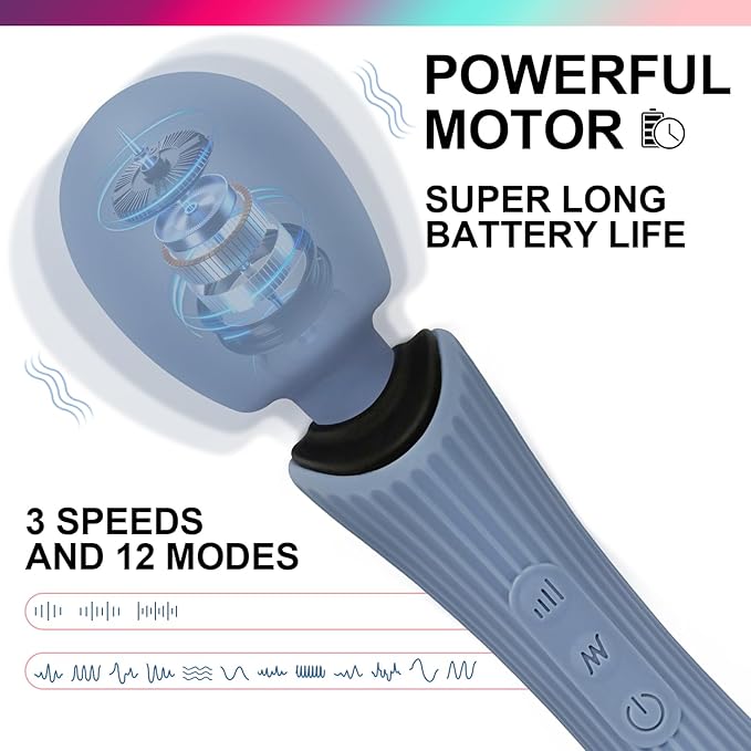 Handheld Personal Wand Massager, 12 Vibration Modes 3 Speeds, 360°Flexible Neck, IPX7 Waterproof, Cordless USB Rechargeable Massager for Neck Shoulder Back Deep Tissue Relief, Rose Blue
