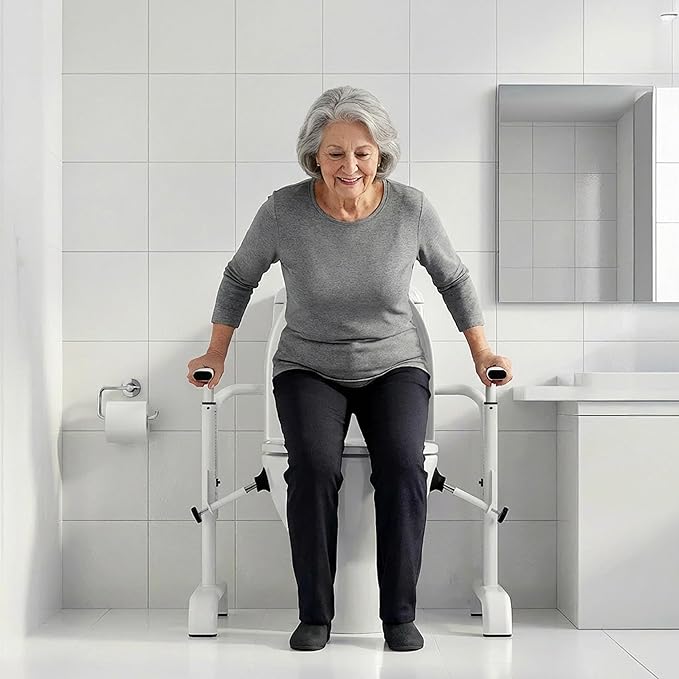 Toilet Safety Rails for Seniors, 350lbs Heavy Duty Toilet Safety Frame & Grab Bars, Triple Stability with 2 Suction Cups & Rear Bar, Adjustable Height & Width Toilet Rail