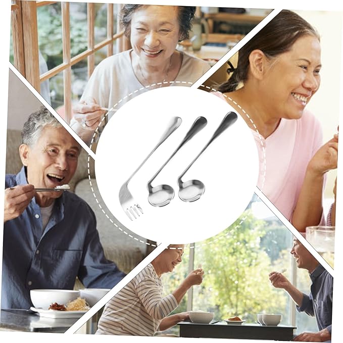 BESTYASH 1Set Lightweight Angled Spoon Curved Fork for Easy Self Feeding Ergonomic Utensils for Seniors Comfortable Grip for Elderly Dining Assistance