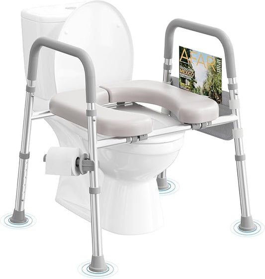 HOMLAND Raised Toilet Seat with Handles, Toilet Seat Riser for Seniors, Adjustable Height & Width, 400lb Elevated Handicap Toilet Seat, Fit Any Toilet, Grey