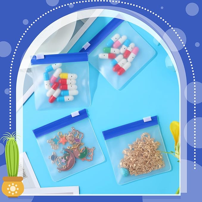24 Pieces Pill Pouch Bags Zippered Set Reusable Translucent Medicine Organizer Sealing Travel Plastic Bags with Slide Lock for Storage(Dark Blue)