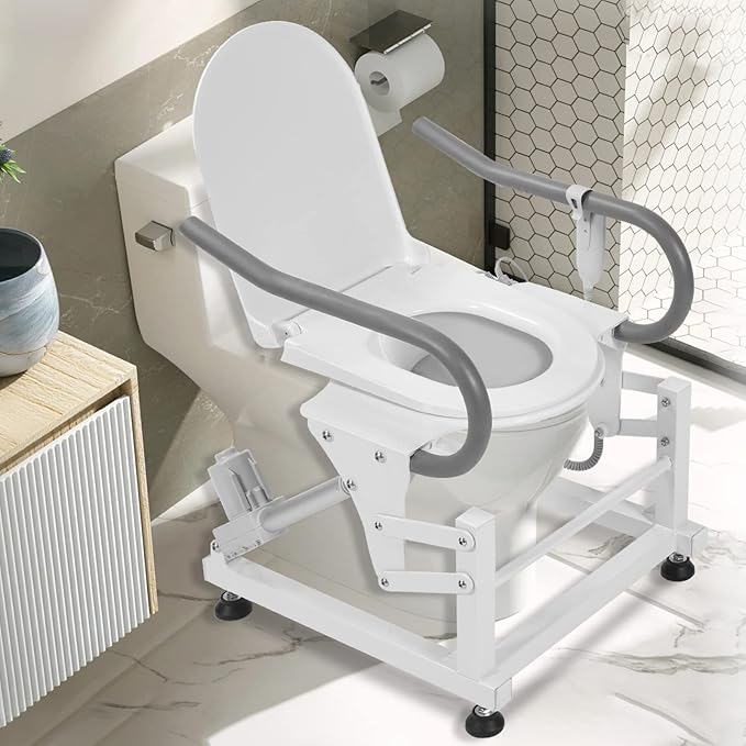 Lift Toilet Seat for Elderly with Padded Arms, Dual Motors Electric Sit to Stand Lift for Elderly and Disabled, Toilet Seat Lift Supports Up to 440lbs