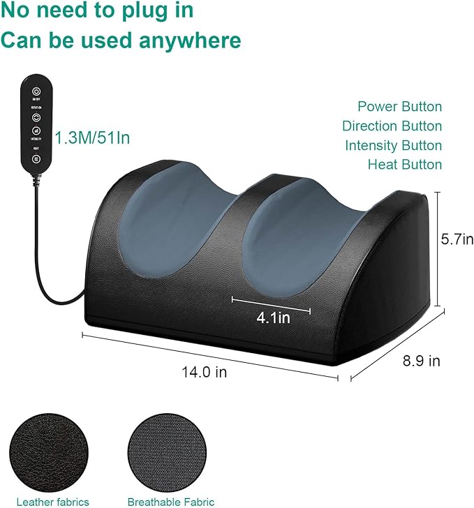 LINGTENG Rechargeable Cordless Foot Massager with Heat, Shiatsu Foot Massager with Cord Remote Control and Roller Massage, Portable for Home/Office Use, Dad Mom Gifts - It Won't Work While Charging