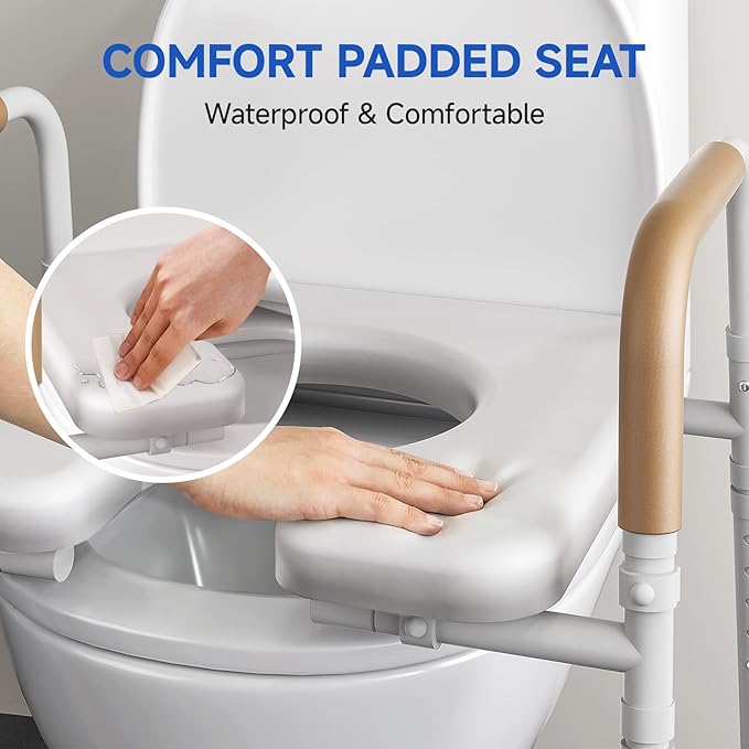 Loyoda Heavy-Duty Steel Toilet Seat Riser with Plush Memory Foam & Flip-Up Seat - Secure 350 lbs Capacity, Adjustable Height Raised Toilet Seat for Seniors，Pregnant, Disabled, Handicapped