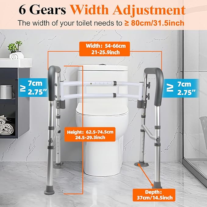 DePango Toilet Safety Rails for Elderly, Adjustable Handicap Toilet Seat with Handles, Sturdy Toilet Support Frame with Arms for Seniors and Disabled