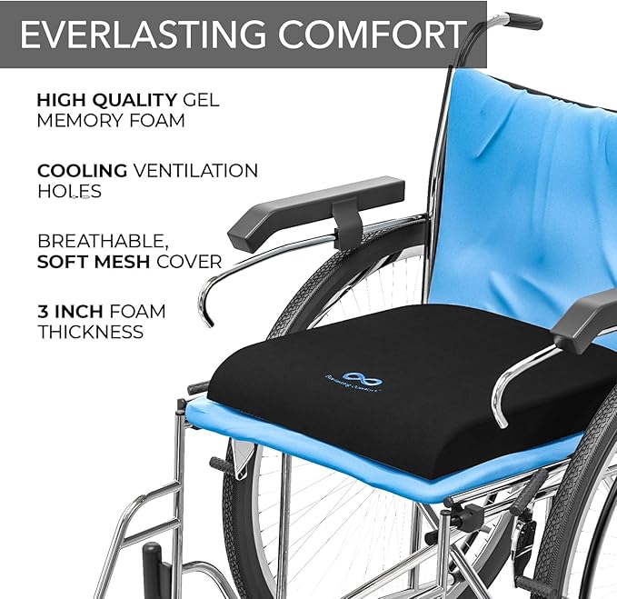 Everlasting Comfort Lumbar Support Pillow & Wheelchair Cushion Bundle - Office Chair Back Support Improves Posture, Eases Back Pain - Ventilated Gel Seat Cushion for Chair, Seniors, & Adults