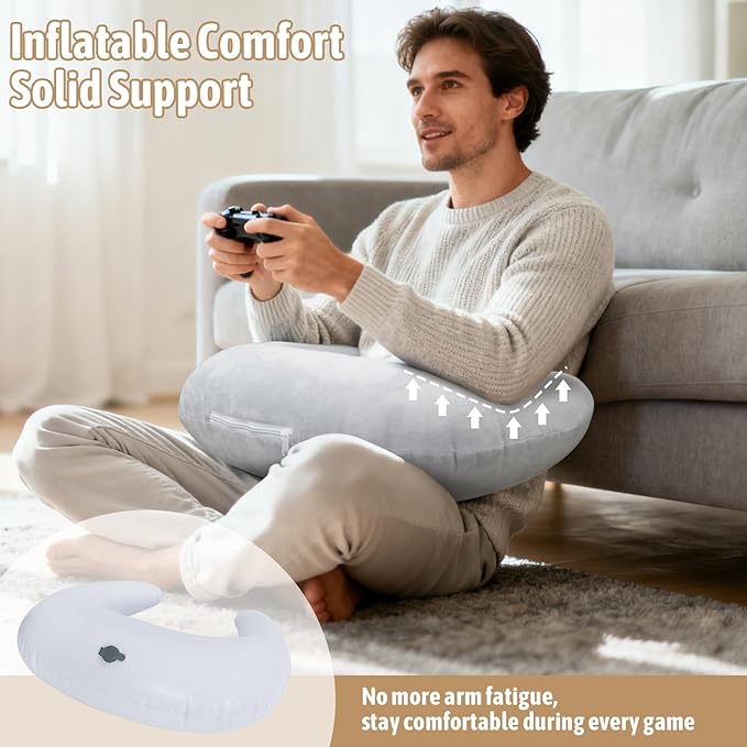 IFOYO Ergonomic Gaming Pillow for Lap, Grey U-Shaped Crochet Pillow for Lap Support, Soft Reading Pillows Provide Arms Legs Neck Support to Long Gaming Sessions, Crocheting, Reading, Working