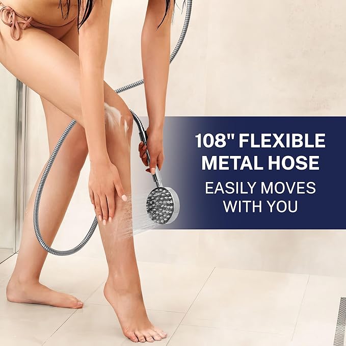 HammerHead Showers® Solid Metal 9 ft Shower Hose - CHROME – Extra Long 108” Attachment for Handheld Shower Head - Shower Hose Replacement