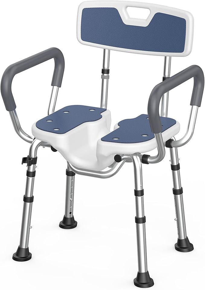 Shower Chair for Inside Shower U-Shape Seat,450lb Heavy Duty Shower Chair for Elderly and Disabled,Padded Armrests and Back,Height Adjustable Bath Chairs for Seniors Handicap,Easy Assembly