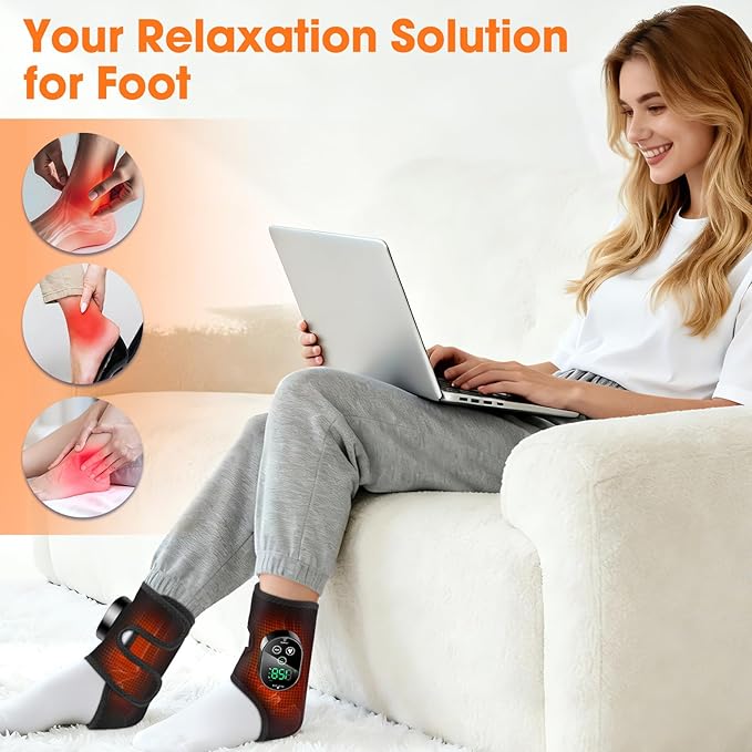 2 Pack Cordless Foot Massager for Neuropathy, Ankle Massager for Pain Relief, Foot Renew Massager for Neuropathy, Ankle Heating Pad with Massage, Foot Heating Pad, 6 Heats, 3 Massages, Black