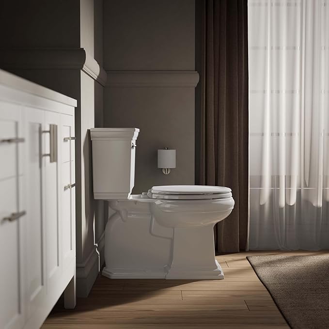 KOHLER Stonewood Quiet-Close, Elongated Toilet Seat Soft Close, Durable Wood, Easy Installation, Universal Fit, Home Essentials, White Finish, K-20466-0 (Pack of 2)