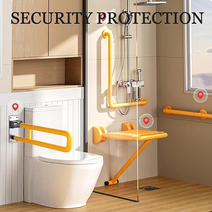 Grab Bars for Toilet, Upgraded 27.6 Inch Handicap Grab Bars for Bathroom - Wall-Mount, Non-Slip Toilet Handles with Glows at Night, Suitable for Elderly Pregnant Women and Disabled (Yellow)