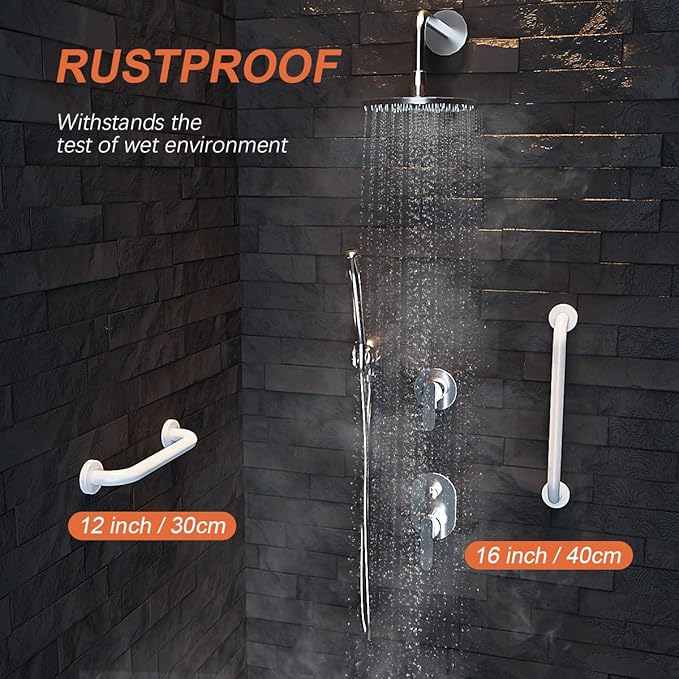 2 Pack 16 Inch Oil Rubbed White Shower Grab Bars w/Anti-Slip knurled Grip, iMomwee Stainless Steel Wall Mount Bathroom Safety Balance Handrail, Handicap Elderly Senior Assist Textured Grab Bar Handle