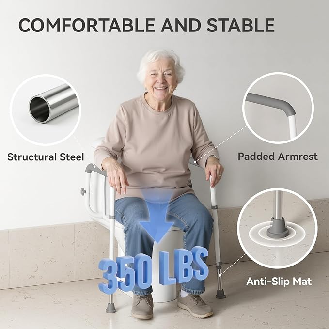 Loyoda Toilet Safety Rails Medical Steel Sturdy Toilet Handle Height-Adjustable Leg Provides Support for Seniors, Disabled and Pregnant Women