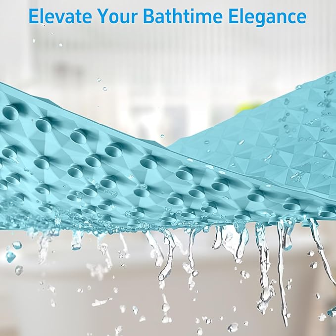 WRISIN Non Slip Bathtub Mat for Bath Tub Shower Safety - Natural Rubber Mat with Suction Cups ＆ Drain Holes - BPA/PVC Free Large Bathroom Mat - Machine Washable - Unique Diamond Pattern - 17 × 35 Inch