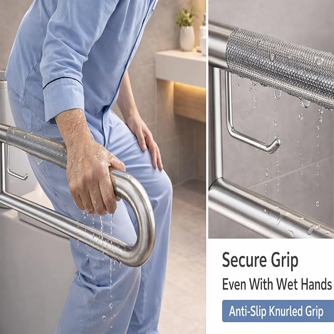 23.6" Flip-Up Toilet Grab Bar with Paper Holder,304 Stainless Steel Bathroom Safety Rail, Anti-Slip Folding Handicap Grab Bar for Seniors, Elderly & Disabled, Wall Mounted Support Handrail