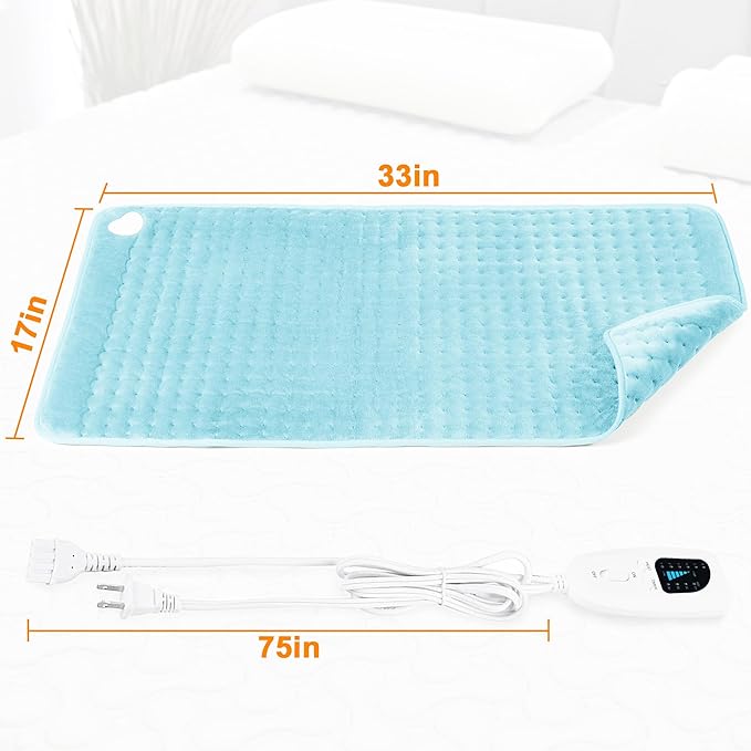 Deepsoon Heating Pad,Electric Heating Pads for Back,Neck,Moist Heating Pad for Abdomen Shoulder Knee Legs,Dry/Moist Heat&Auto Shut Off,Mother's Day Birthday for Men and Women,Babyblue,33x17 Inch
