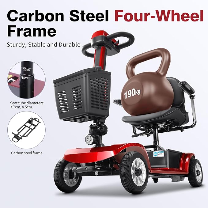 4 Wheel Mobility Scooter for Seniors & Adults Easy to Use Operate and Foldable,Heavy Duty 418 LBS, 12.4 Mile Range, Tight Turning Radius