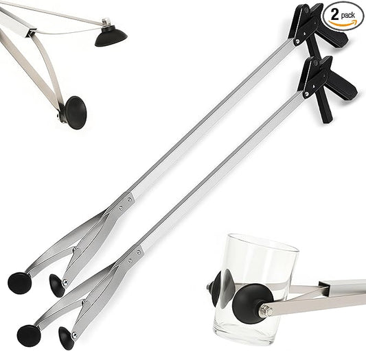 Suction Cup Grabber Reacher 32"" - Elderly Grab It Reaching Pickup Tool Heavy Duty for Seniors - Trash, Sticks, Litter Picker Upper - Extra Long Reach Handle & Handy Extension Arm Claw (2), Grey