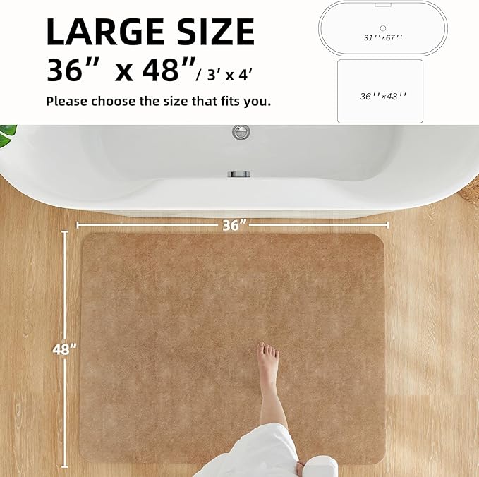 TYUU Bathroom Mat Quick Dry, Bathroom Rugs Non Slip Washable Thin Absorbent Bath Mat Fits Under Door Bathroom Floor Mat Perfect for Bath, Shower, or Sink 36"x48" Camel