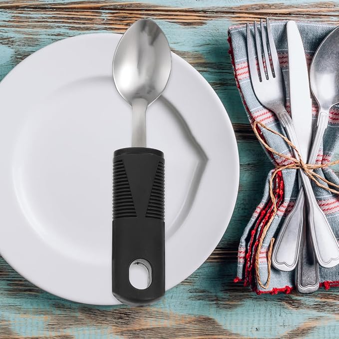 Healifty Adaptive Utensils Anti-Shake Tableware Set 3-Piece Non-Weighted Non-Slip Raised Handle Cutlery Fork Spoon Cutter 7.87 Inch Silverware for Elderly Arthritis Tremor Support