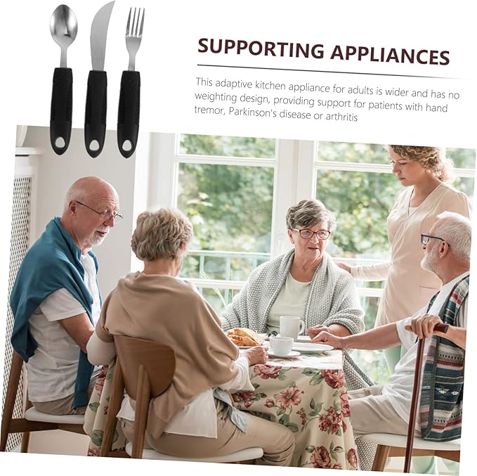 3Pcs Adaptive Utensils for Elderly Tremble Cutlery for Seniors Ergonomic Design with Non Slip Grip for Patients Easy to Clean
