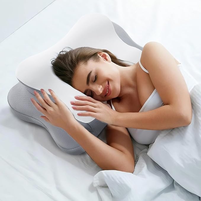 Cervical Pillow for Neck Pain Relief, Cooling Contour Memory Foam Pillows Support Odorless Ergonomic Neck Pillow Adjustable Orthopedic Bed Pillow for Side Back Stomach Sleeper,Snow