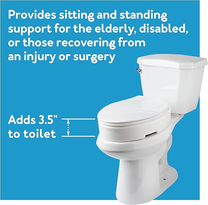 Carex Health Brands Hinged Elongated Toilet Seat Riser, Adds 3.5 Inches of Height to Toilet, 300 Pound Weight Capacity, Raised Toilet Seat, White (FGB32100 0000)