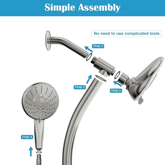 Lordear Rain Shower Head with Handheld Spray 5 Setting 3-Way Water Diverter Double Rain Hotel Spa Dual Bathroom Rain Shower Head Combo with Adjustable Sliding Bar,Brush Nickel