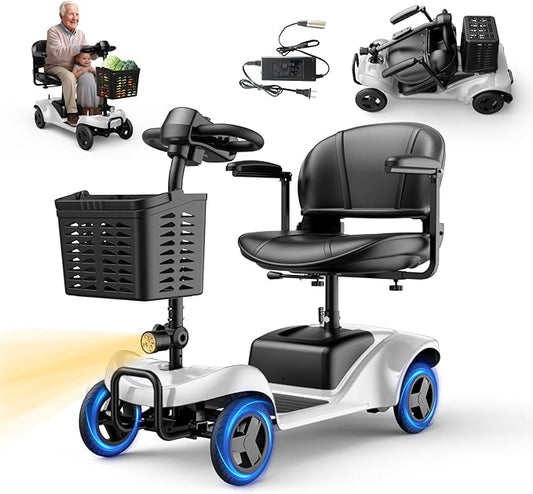 Mobility Scooter for Adults,4 Wheel Mobility Scooter,28 Miles Range,300LBS Capacity,Lightweight and Portable,with LED Headlights and Basket,Charger Included,Gifts Suitable for Elders,Silver