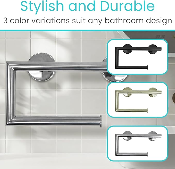 Vive Grab Bar with Toilet Paper Holder (350lbs) - Handrail Bar Combo for Bathroom Wall - Safety Support for Elderly, Seniors & Disabled - Handicap Assist for Restroom Walls & Getting up from Toilets