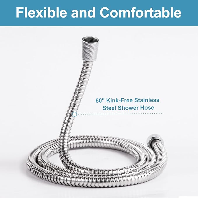 OFFO Shower Slide Bar Combo, Adjustable 27 in Slide Bar with 3-Mode Square Handheld Shower Head and 60 in Stainless Steel Hose, Screw Wall Mounted, Chrome Finish