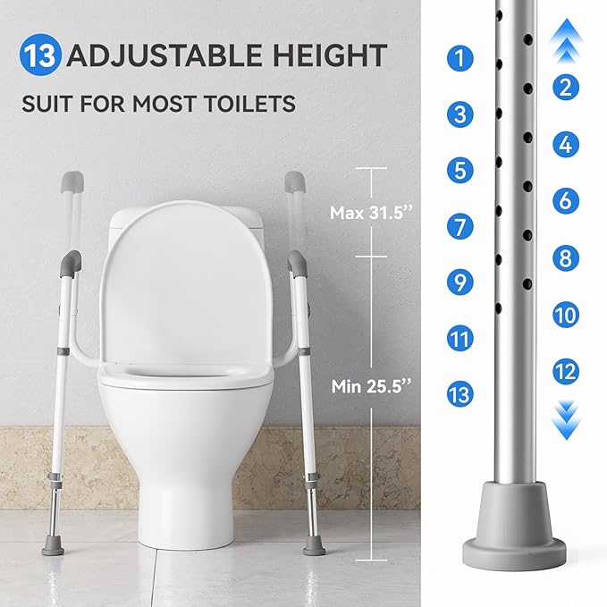 Loyoda Toilet Safety Rails Medical Steel Sturdy Toilet Handle Height-Adjustable Leg Provides Support for Seniors, Disabled and Pregnant Women