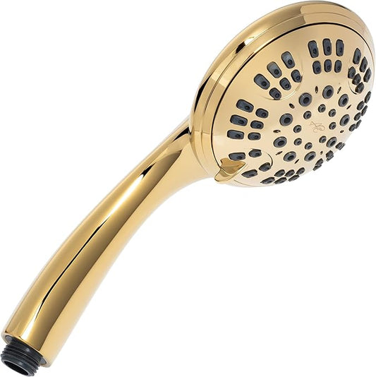 Aqua Elegante 6 Function Luxury Handheld Shower Head - Adjustable Pressure Rainfall Spray With Removable Nozzle, Polished Brass & California Certified