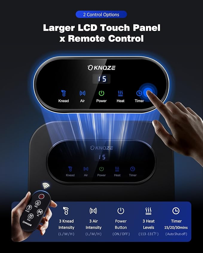 KNQZE Foot Massager with Heat and Remote, Shiatsu Deep Kneading Feet Massager for Plantar Fasciitis & Neuropathy, Foot Warmer, Gifts for Mom Women Men Dad, Fits Up to Men Size 12(Black)