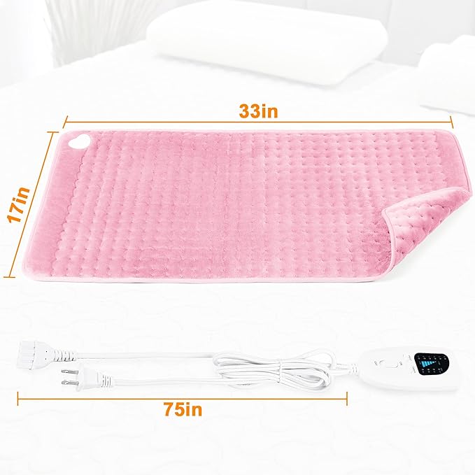 Deepsoon Heating Pad,Electric Heating Pads for Back,Neck,Moist Heating Pad for Abdomen Shoulder Knee Legs,Dry/Moist Heat&Auto Shut Off,Mother's Day Birthday for Men and Women,BabyPink,33x17 Inch