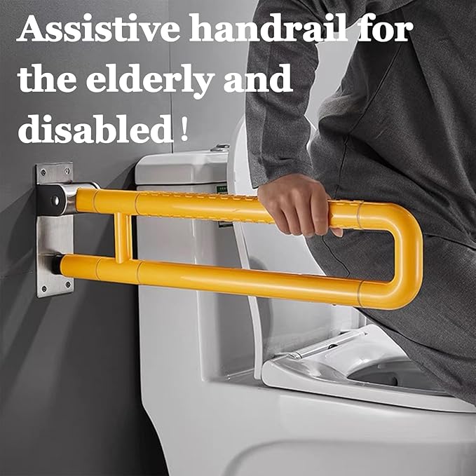 Grab Bars for Toilet, Upgraded 27.6 Inch Handicap Grab Bars for Bathroom - Wall-Mount, Non-Slip Toilet Handles with Glows at Night, Suitable for Elderly Pregnant Women and Disabled (Yellow)