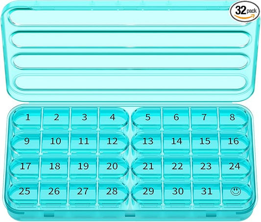 Zoksi Monthly Pill Organizer 1 Times a Day, 30 Day Pill Box Organizer,One Month Pill Case for Travel, 31 Day Daily Medcine Container for Vitamins, Supplement & Medication(Cyan)